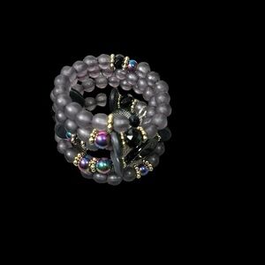 Smoky, black glass, memory wire bracelet